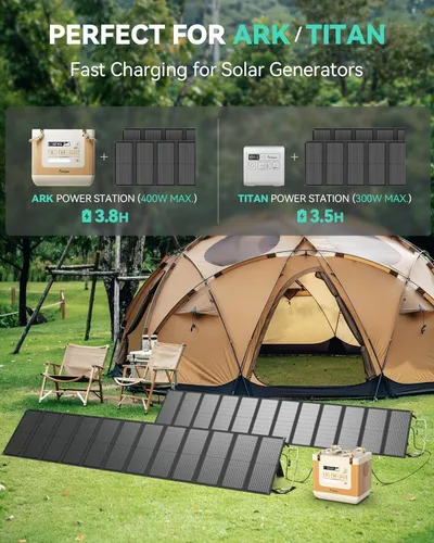 Miniatura 6 de 12 paneles solares portátiles plegables, cargador de panel solar plegable de 200 W con soporte ajustable, kit de panel solar impermeable IP65