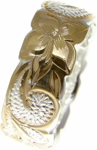 Miniatura 3 de Arthur's Jewelry Anillo de plata de ley 925 con diseño de reina hawaiana chapado en oro amarillo con borde recortado de 2 tonos, tamaño 3-14