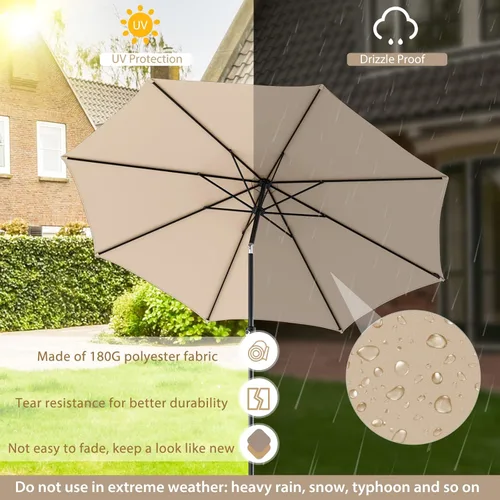 Miniatura 3 de Tangkula Sombrilla solar de 10 pies, patio con 112 luces LED, sombrilla de mercado para mesa al aire libre con mango de elevación de manivela
