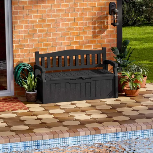 Miniatura 28 de Patiowell Caja de resina de 30 galones, caja de almacenamiento al aire libre para muebles de patio, entregas, suministros de piscina, impermeable