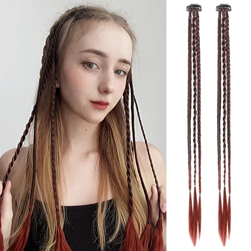 Miniatura 9 de REECHO Extensiones de cabello trenzado con clip, 6 trenzas de bebé, 3 trenzas en un clip, extensiones sintéticas suaves naturales de 22 pulgadas