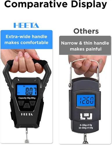 Miniatura 6 de HEETA Báscula de pescado digital impermeable con pantalla LCD retroiluminada, 110 libras / 110.2 lbs, báscula portátil para colgar para el hogar