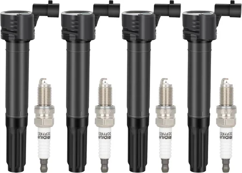 OCPTY 4 bobinas de encendido con 4 bujías de iridio para C-827 C1815 UF649 para Fiat 2012 2013 2014 2015 2016 500 L4 1.4L 4+4