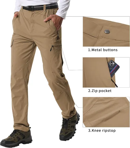 Miniatura 26 de Pantalones de senderismo para hombre, ligeros, transpirables, con 6 bolsillos, para verano, casual, de secado rápido, impermeables, pantalones