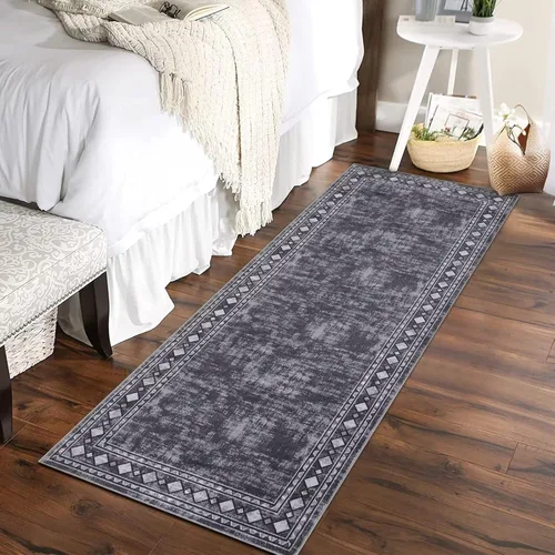 Fashionwu Alfombra de pasillo de 2 x 6 pies, lavable, antideslizante, diseño gris burdeos, alfombra de baño suave, alfombra de interior para