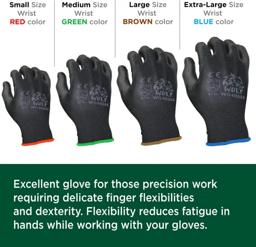 Miniatura 6 de WOLF Guantes de trabajo con palma recubierta de poliuretano y carcasa de nylon, para construcción, mecánica, almacén, trabajo de jardinería, trabajo