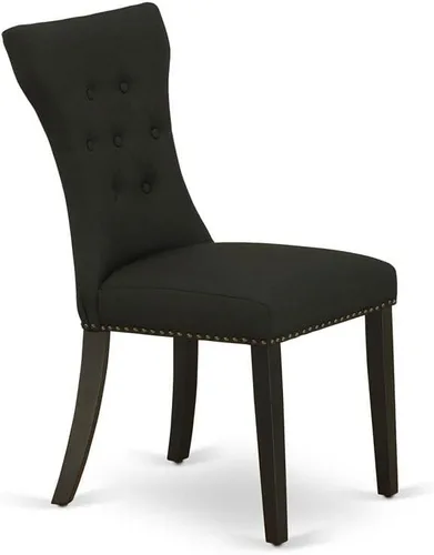 Miniatura 5 de East West Furniture GAP1T24 Gallatin Parsons - Juego de 2 sillas de comedor tapizadas de tela de lino negro, con botones copetudos, color negro