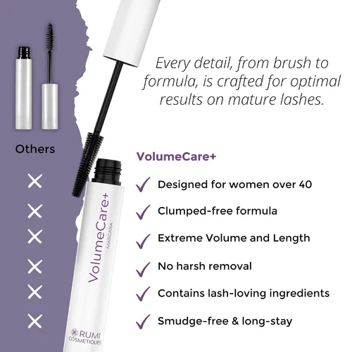 Miniatura 6 de Rumi Cosmetiques VolumeCare+ Máscara de pestañas para mujeres maduras, fórmula 2 en 1 de longitud y volumen extremos, sin grumos ni descamaciones