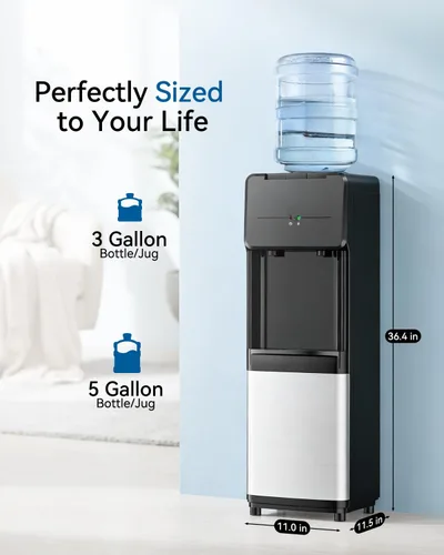 Miniatura 2 de Feelfunn Dispensador de agua de carga superior para botellas de 3 o 5 galones, dispensador de agua fría y caliente, dispensador de enfriador de agua