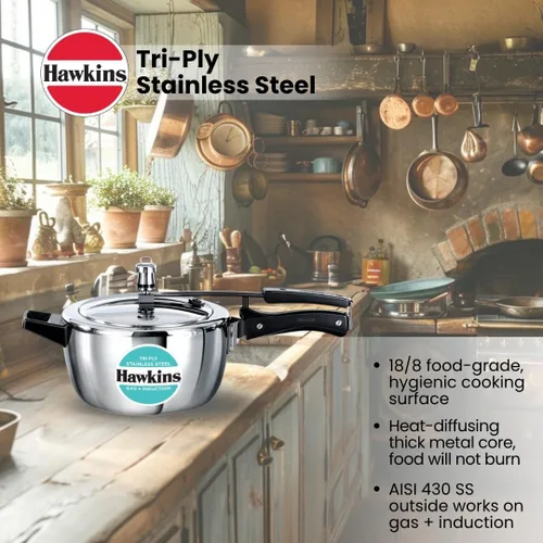 Miniatura 2 de Hawkins Olla a presión de acero inoxidable triple de 3,5 litros, cocina de tapa interior, plata (HSST35)