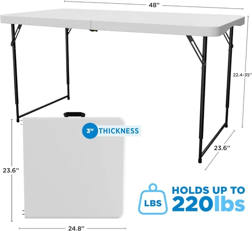 Miniatura 2 de Sorfey Mesa plegable de 4 pies x 24 pulgadas, ajustable a 4 alturas, plástico blanco