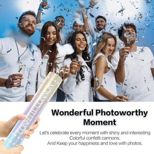 Miniatura 5 de FIEKEICC Paquete de 12 Poppers de confeti plateado, cañón de confeti de 12 pulgadas para bodas, graduaciones, cumpleaños y víspera de Año Nuevo
