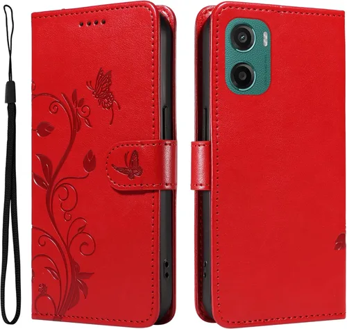 Miniatura 135 de Funda para Motorola Moto E22/E22i, piel sintética, con tarjetero y correa para la muñeca, a prueba de golpes, funda magnética para Motorola Moto Rojo