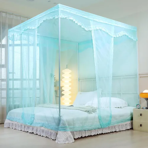 Miniatura 15 de naturetalk Dosel de cama, mosquitera de princesa para niñas y adultos, con tres puertas, diseño de encaje rectangular (Azul bebé, King)