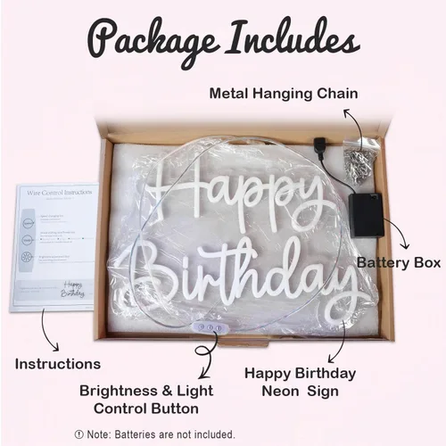Miniatura 6 de Letrero de neón de feliz cumpleaños, letrero de luz LED de 16 x 11.5 pulgadas con 4 modos de iluminación y 5 niveles de brillo, alimentado por