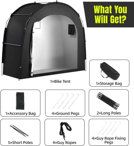 Miniatura 8 de Housolution Bike Storage Tent Shed for 3 Bikes, Outdoor Portable 210D Oxford Thick PU4000 Waterproof Bike Cover with Ventilated Window, Bike Tent