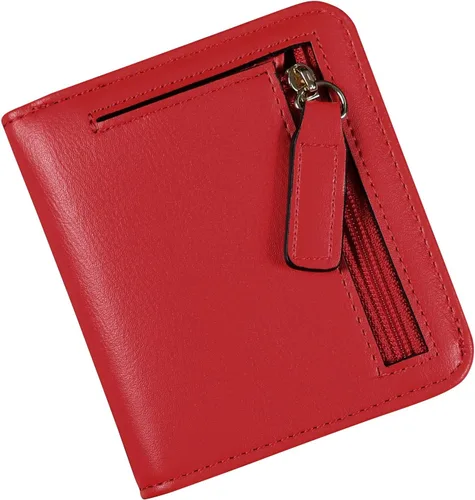 Miniatura 9 de Cartera pequeña para mujer, con bloqueo RFID, de cuero, plegable, compacta, tarjetero para mujer, con cremallera, bolsillo para monedas, ventana