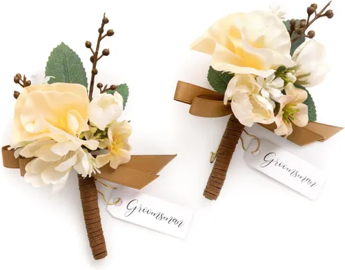Miniatura 17 de Ling's moment Boutonniere para hombres, 2 piezas de novios, padrinos de boda, flores artificiales para bodas, bailes, regreso a casa, etc. Azul Azul