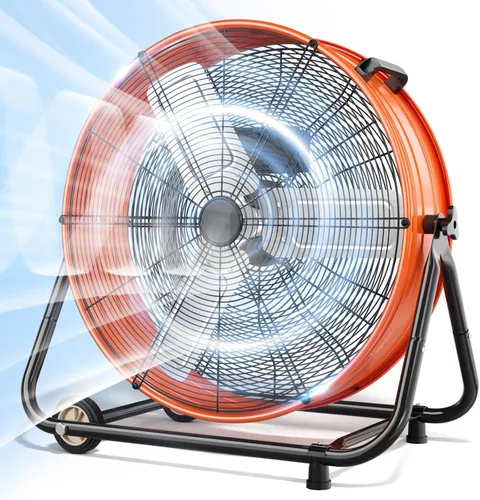 Miniatura 15 de LifePlus Ventilador de Tambor Industrial de 24 Pulgadas, Ventilador de Piso de Taller de Alta Velocidad, 3 Velocidades, Circulador de Aire de Metal