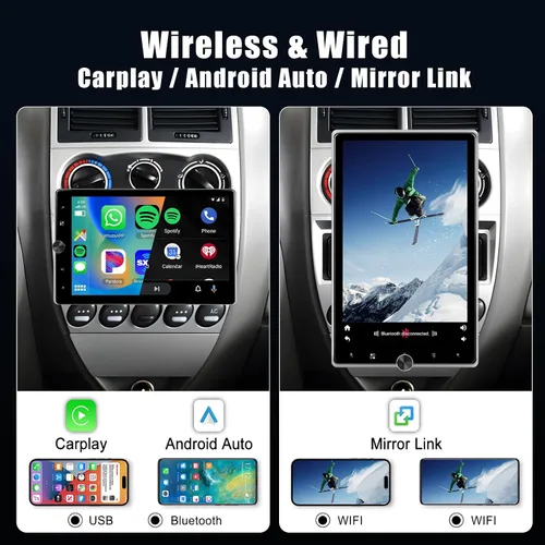 Miniatura 3 de [2G+64G] Radio de coche de 10.4 pulgadas con Carplay inalámbrico Android Auto, Android Rotatable Touch Screen Radio con GPS, WiFi, Mirror Link