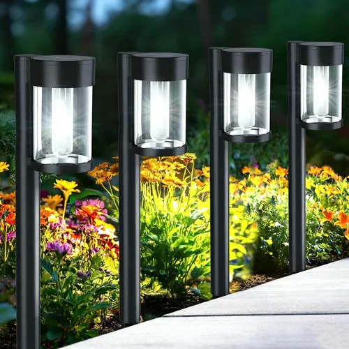 Miniatura 8 de Mancra Luces solares para caminos al aire libre, paquete de 10 luces solares de metal y vidrio para exteriores, impermeables, para paisaje, camino