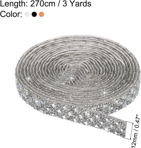 Miniatura 2 de MECCANIXITY 3 rollos de cinta autoadhesiva con diamantes de imitación de 1 yarda de 0.472 in, 3 estilos para proyectos de manualidades, decoración