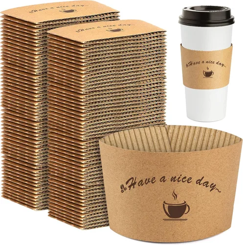 Fundas de papel kraft para tazas de café, 200 paquetes, fundas de café, fundas de taza corrugadas desechables para aislamiento protector caliente y