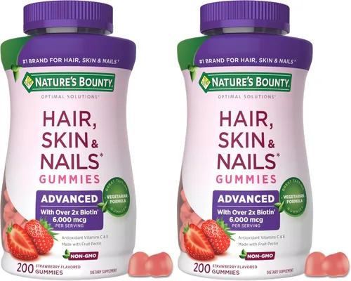 Nature's Bounty Soluciones óptimas avanzadas para cabello, piel y uñas. Gomitas de pectina, 2 veces biotina por porción, gomitas sin pegajosidad,