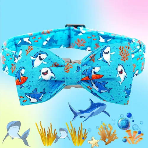 Miniatura 3 de Collar para perro, con estampado de tiburón, collar para cachorro, collar para mascotas, collar de lazo para perros, suave, duradero, ajustable, A