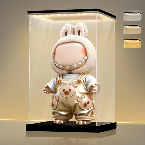 Miniatura 17 de LANSCOERY Vitrina de acrílico con luz LED ajustable amarilla/blanca/cálida, caja transparente de protección UV, vitrina a prueba de polvo