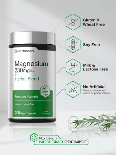 Miniatura 5 de Horbaach Magnesio 230mg Mezcla de hierbas Plus 200 cápsulas veganas Limpieza suave Suplemento sin OMG y sin gluten