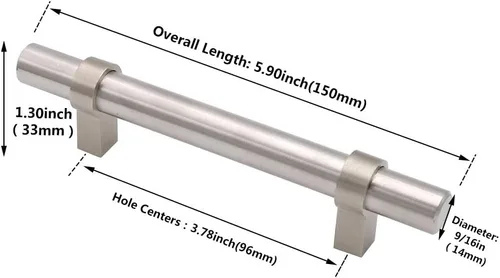 Homdiy - Manijas de níquel cepillado HDT16SN para alacena de cocina, manijas y pomos para cajón, manijas cuadradas para alacena y cajones