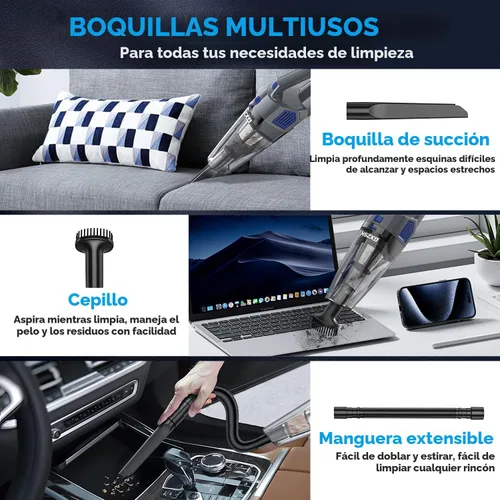Miniatura 3 de Gxzsk Aspiradora de Mano Inalámbrica, 15000PA de Succión Fuerte Aspiradora de Mano Recargable para Coche, Aspiradora de Mano Portátil con Gris