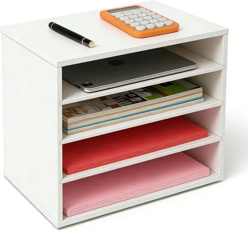 Miniatura 9 de EMERIT Organizador de Papel de Madera Organizador de Escritorio Almacenamiento Bandeja de Cartas Clasificador de Archivos con Estantes Ajustables