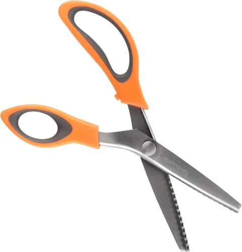 Miniatura 26 de JubileeYarn - Tijeras de entintar de grado profesional, acero inoxidable dentado de 9.5 pulgadas, color morado y naranja, 1 par
