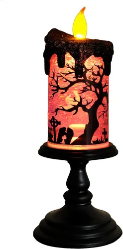 Miniatura 17 de Eldnacele Velas de Globo de Nieve de Halloween Lámpara Iluminada, Operada con Batería Vela Giratoria Espeluznante de Tornado de Agua Brillante Sin