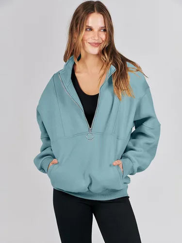Miniatura 7 de ANRABESS Sudaderas de forro polar con media cremallera para mujer, de gran tamaño, con cremallera de un cuarto, ropa de moda para otoño de 2024