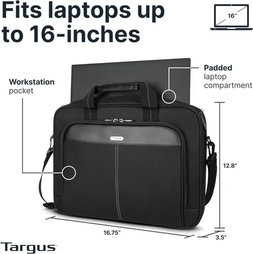 Miniatura 3 de Targus Classic Slim Laptop Bag - Ergonomic Briefcase and Messenger Bag - Spacious Foam Padded for Laptops and Under Negro