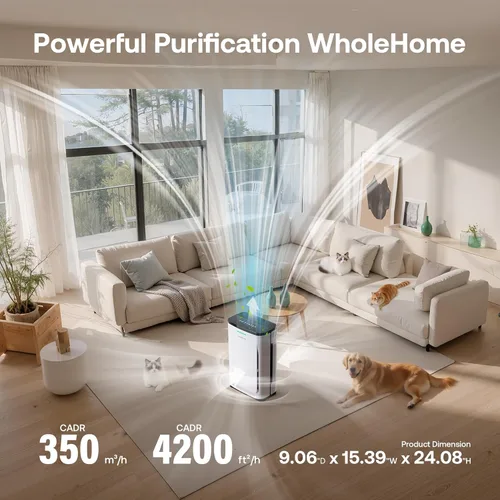 Miniatura 6 de Purificador de aire para mascotas grande para el hogar de hasta 4200 pies cuadrados, aspira pelo flotante de perro y gato, filtro de 7 etapas