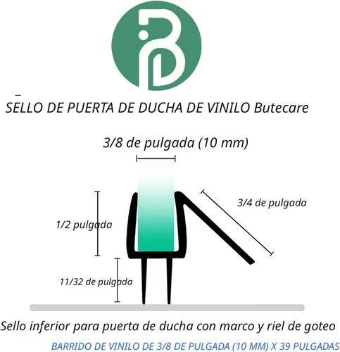 Miniatura 3 de Paquete de 2 Butecare Sellos Inferiores de Puerta de Ducha sin Marco para Puertas de Vidrio – Detiene las Fugas de Ducha y Crea una Barrera de Agua