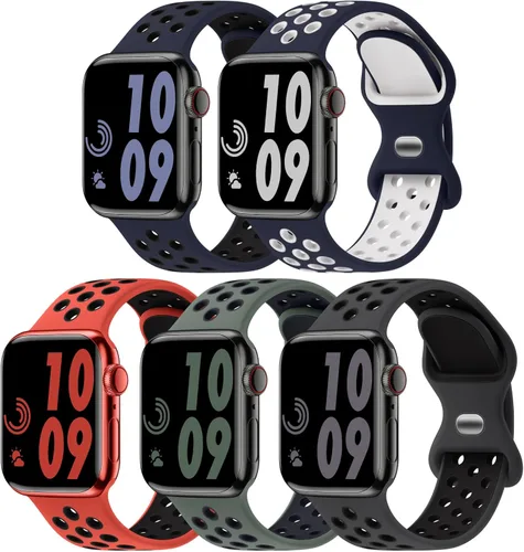 Miniatura 15 de 5 Pack de Correas Deportivas Compatibles con Apple Watch de 44mm 45mm 46mm 42mm 41mm 40mm 38mm 49mm para Hombres Mujeres, Correa de Muñeca