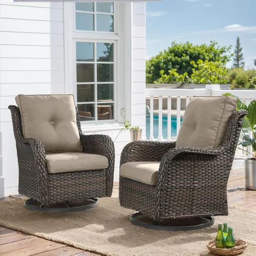 Miniatura 86 de HUMMUH Sillas Mecedoras Giratorias de Mimbre para Patio Exterior con Respaldo Alto, Sillas Deslizantes de Ratán PE, Juego de Muebles de Patio de 4