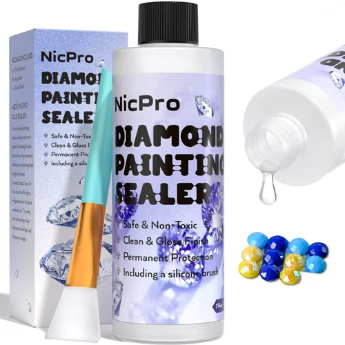 Nicpro Sellador de pintura de diamante grande de 7 onzas / 7.1 fl oz de alto brillo, pegamento de pintura de diamante 5D y pegamento para