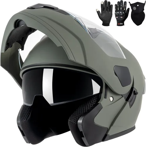 Miniatura 12 de Casco modular para motocicleta de adultos, con doble visera abatible, cara completa, aprobado por DOT para hombres, mujeres, moto, ATV, UTV, moto