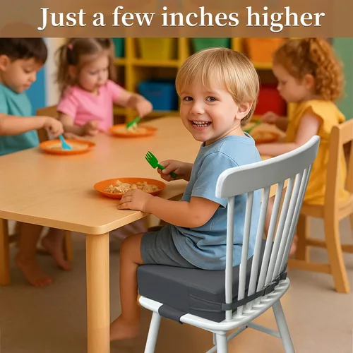 Miniatura 6 de Asiento elevador para mesa de comedor para niños pequeños, cojín lavable de poliuretano con correas dobles de seguridad, parte inferior Gris