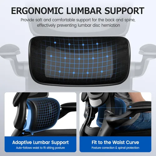 Miniatura 4 de ALLGOD Silla de oficina ergonómica, silla de escritorio ergonómica de malla transpirable con soporte lumbar, reposabrazos abatibles, sillas de Negro
