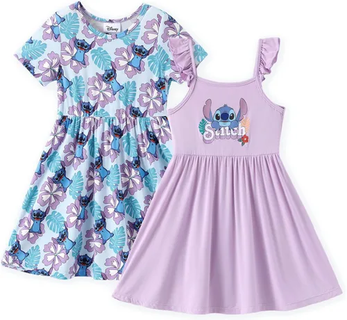 Miniatura 11 de Disney Vestidos de princesa Frozen Stitch Minnie para niña, paquete de 2 unidades, manga corta con volantes, suave de viscosa de bambú, traje