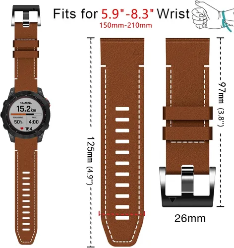 Miniatura 6 de Abanen Correas de reloj de cuero de ajuste rápido de 1.024 in para Garmin epix Pro de 2.008 in, Fenix 7X, Fenix 6X, Fenix 5X, fibra de cuero