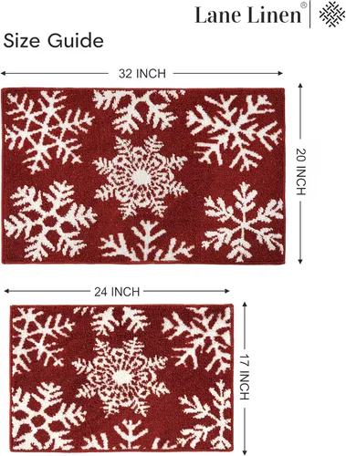 Miniatura 2 de LANE LINEN Juego de alfombras de baño premium de copos de nieve navideños, 2 piezas, extra suaves y absorbentes, lavables a máquina, antideslizantes