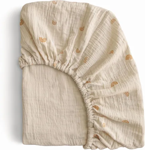 mushie Sábana bajera ajustable de muselina extra suave para cuna MINI | 24" x 38" (Arcoíris)